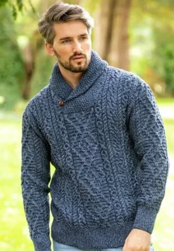 Outlet Sweater Shop Aran Shawl Neck Sweater Denim