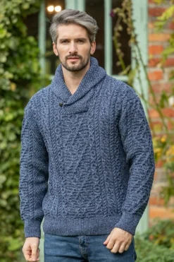 Outlet Sweater Shop Aran Shawl Neck Sweater Denim