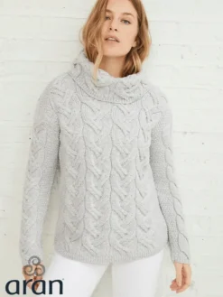 Clearance Sweater Shop Aran Super Soft Chunky Cowl Neck Light Silver