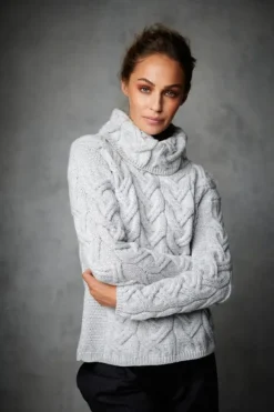Clearance Sweater Shop Aran Super Soft Chunky Cowl Neck Light Silver
