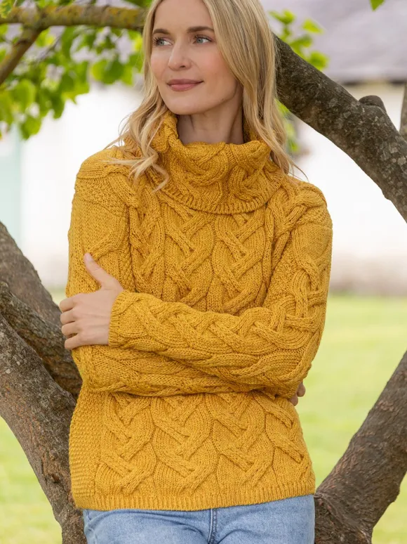 Sale Sweater Shop Aran Super Soft Cowl Neck Sweater Sunshine