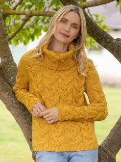Sale Sweater Shop Aran Super Soft Cowl Neck Sweater Sunshine