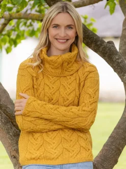 Sale Sweater Shop Aran Super Soft Cowl Neck Sweater Sunshine