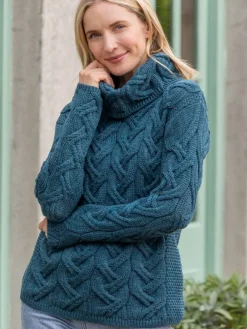Online Sweater Shop Aran Super Soft Cowl Neck Sweater Teal