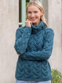 Online Sweater Shop Aran Super Soft Cowl Neck Sweater Teal