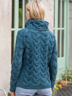 Online Sweater Shop Aran Super Soft Cowl Neck Sweater Teal