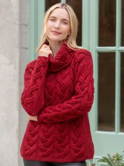 Clearance Sweater Shop Aran Super Soft Cowl Neck Sweater Red