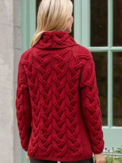 Clearance Sweater Shop Aran Super Soft Cowl Neck Sweater Red
