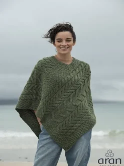 Fashion Sweater Shop Aran Super Soft Poncho Green