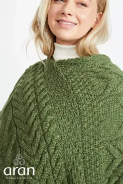 Fashion Sweater Shop Aran Super Soft Poncho Green