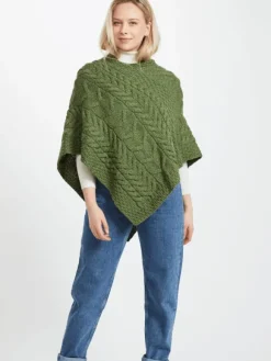 Fashion Sweater Shop Aran Super Soft Poncho Green