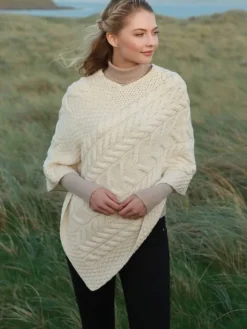 Clearance Sweater Shop Aran Super Soft Poncho Natural