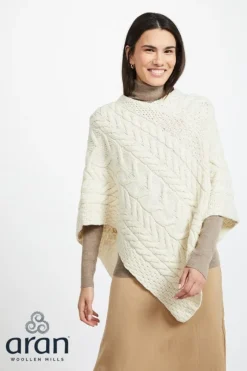 Clearance Sweater Shop Aran Super Soft Poncho Natural