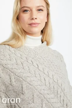 Discount Sweater Shop Aran Super Soft Poncho Oatmeal