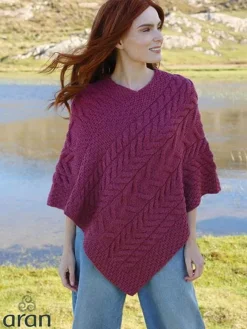 New Sweater Shop Aran Super Soft Poncho Raspberry