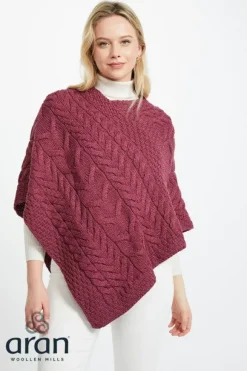 New Sweater Shop Aran Super Soft Poncho Raspberry
