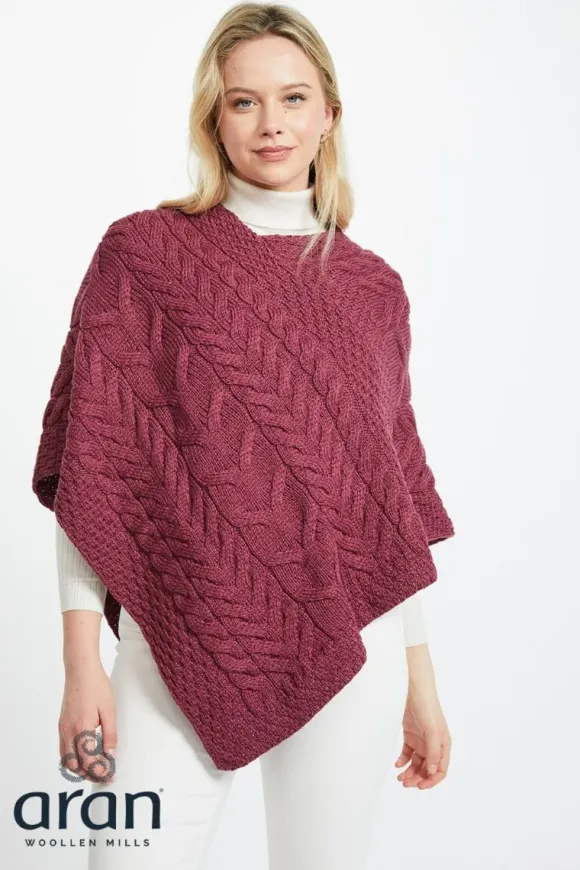 New Sweater Shop Aran Super Soft Poncho Raspberry