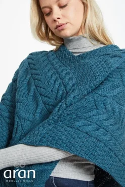New Sweater Shop Aran Super Soft Poncho Teal