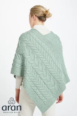 Hot Sweater Shop Aran Supersoft Merino Wool Poncho - Mint