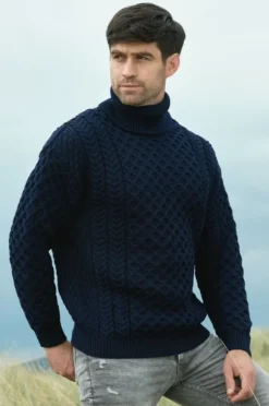 Outlet Sweater Shop Aran Turtleneck Sweater Navy