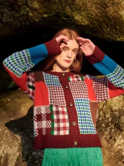 Online Sweater Shop Autumn Patchwork Cardigan 100% Fine Merino Wool