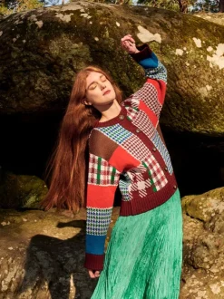 Online Sweater Shop Autumn Patchwork Cardigan 100% Fine Merino Wool