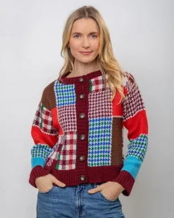 Online Sweater Shop Autumn Patchwork Cardigan 100% Fine Merino Wool