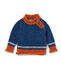 Fashion Sweater Shop Baby Roll Neck Crew Neck Sweater Blue