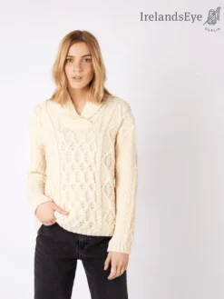 Outlet Sweater Shop Bramble Aran Shawl Collar Sweater Natural