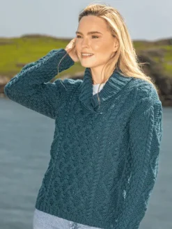 Online Sweater Shop Bramble Aran Shawl Collar Sweater Atlantic