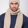 Hot Sweater Shop Cable Knit Aran Scarf Merino Wool - Parsnip