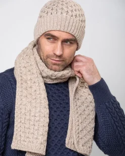 Hot Sweater Shop Cable Knit Aran Scarf Merino Wool - Parsnip