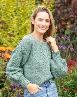 Clearance Sweater Shop Cable Knit Cropped Crew Neck Sweater Apple
