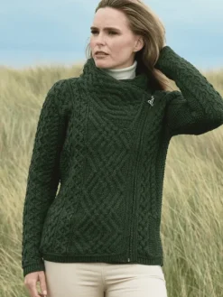 Sale Sweater Shop Cable Knit Side Jacket Green