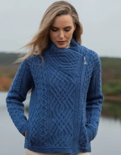Best Sweater Shop Cable Knit Side Zip Cardigan Royal Blue