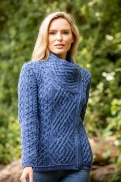 Best Sweater Shop Cable Knit Side Zip Cardigan Royal Blue