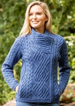 Best Sweater Shop Cable Knit Side Zip Cardigan Royal Blue