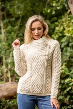 Clearance Sweater Shop Cable Knit Side Zip Cardigan Natural