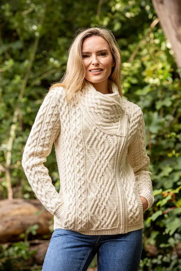 Clearance Sweater Shop Cable Knit Side Zip Cardigan Natural