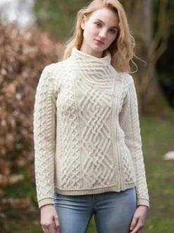 Clearance Sweater Shop Cable Knit Side Zip Cardigan Natural
