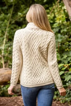 Clearance Sweater Shop Cable Knit Side Zip Cardigan Natural