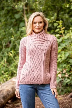 Best Sweater Shop Cable Knit Side Zip Pink