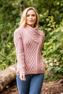 Best Sweater Shop Cable Knit Side Zip Pink