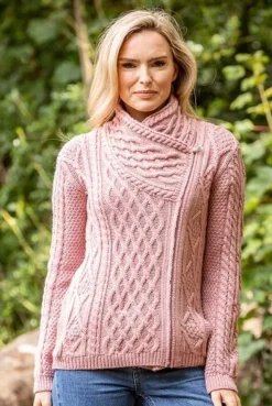 Best Sweater Shop Cable Knit Side Zip Pink