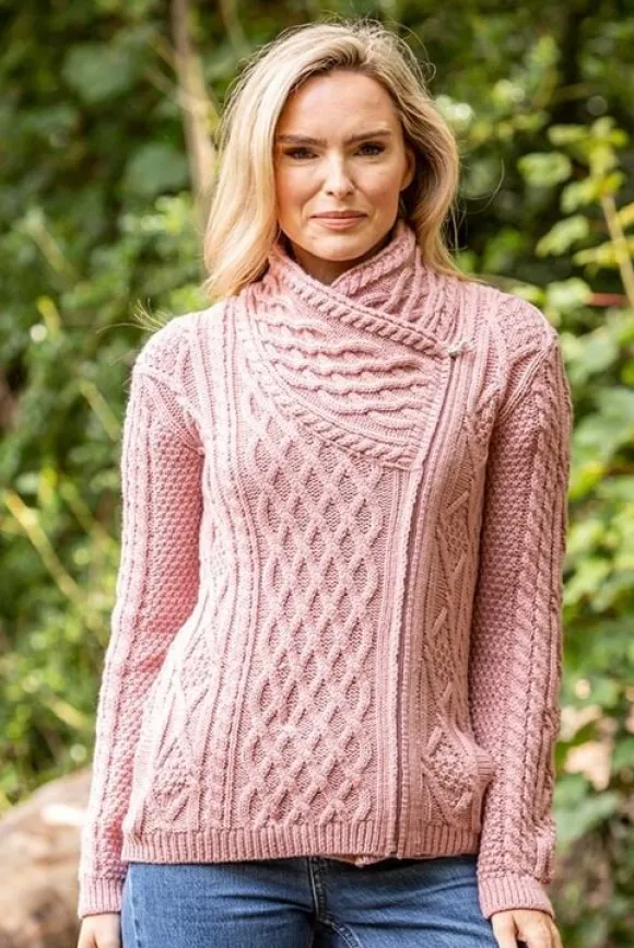 Best Sweater Shop Cable Knit Side Zip Pink