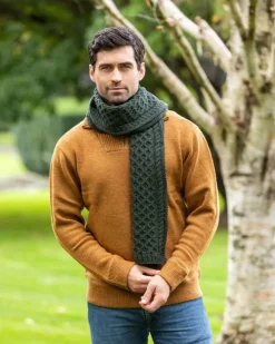 Fashion Sweater Shop Cable Knit Unisex Scarf Army Green - 100% Merino Wool