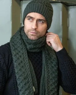 Fashion Sweater Shop Cable Knit Unisex Scarf Army Green - 100% Merino Wool