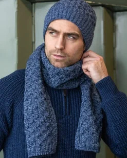 Best Sweater Shop Cable Knit Unisex Scarf Denim Marl - 100% Merino Wool