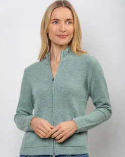 Clearance Sweater Shop Cashmere and Merino Full Zip Seagreen