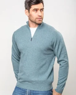 Discount Sweater Shop Cashmere and Merino wool 1/2 Zip Sweater Glacier